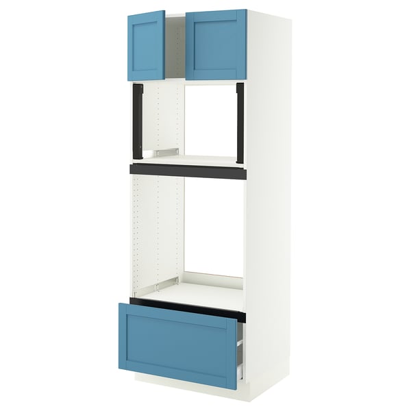 SEKTION / MAXIMERA Armoire haute four/micro+tir/2ptes, blanc/Lerhyttan bleu, 30x24x80 "