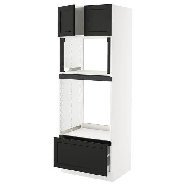 SEKTION / MAXIMERA Armoire haute four/micro+tir/2ptes, blanc/Lerhyttan teinté noir, 30x24x80 "