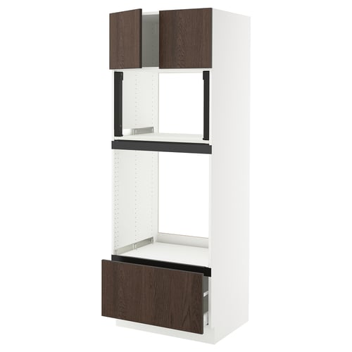 SEKTION / MAXIMERA Armoire haute four/micro+tir/2ptes, blanc/Sinarp brun, 30x24x80 "