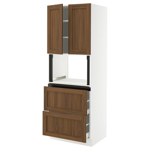 SEKTION / MAXIMERA Armoire haute m-o+2tir/2ptes, blanc Enköping/brun effet noyer, 30x24x80 "