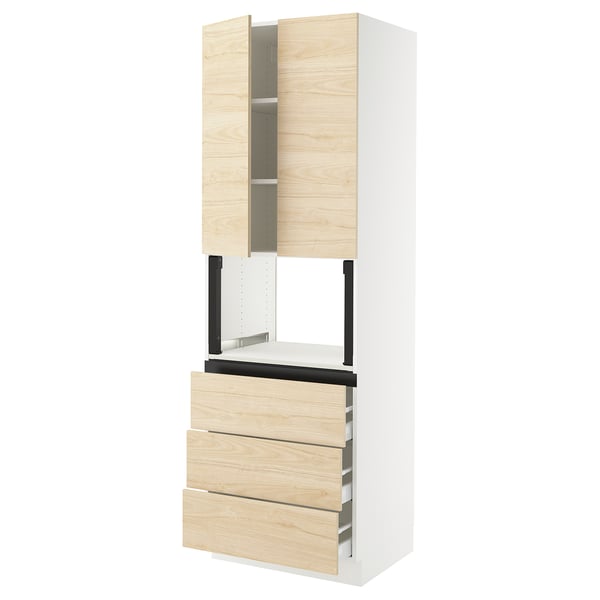 SEKTION / MAXIMERA Armoire haute m-o+3tir/2ptes, blanc/Askersund effet frêne clair, 30x24x90 "