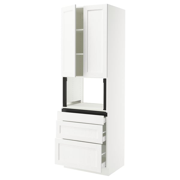SEKTION / MAXIMERA Armoire haute m-o+3tir/2ptes, blanc Enköping/blanc effet bois, 30x24x90 "