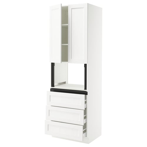 SEKTION / MAXIMERA Armoire haute m-o+3tir/2ptes, blanc Enköping/blanc effet bois, 30x24x90 "