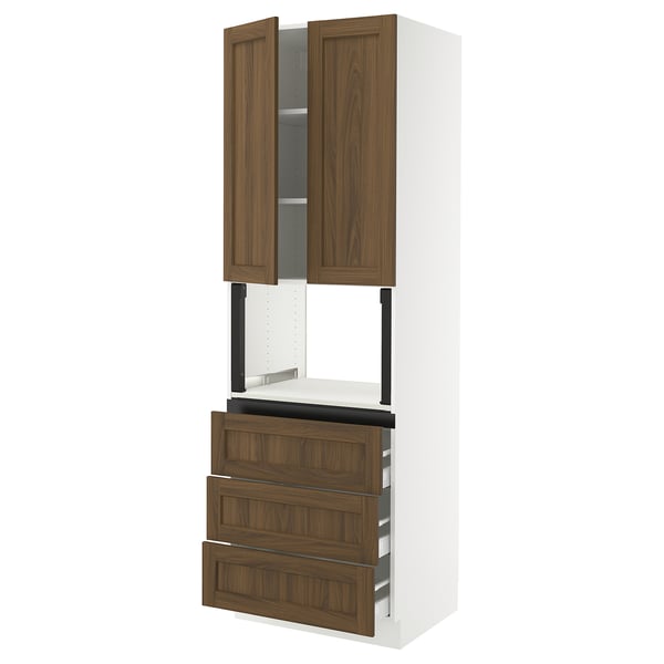 SEKTION / MAXIMERA Armoire haute m-o+3tir/2ptes, blanc Enköping/brun effet noyer, 30x24x90 "