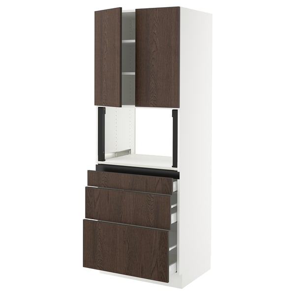 SEKTION / MAXIMERA Armoire haute m-o+3tir/2ptes, blanc/Sinarp brun, 30x24x80 "