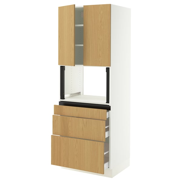 SEKTION / MAXIMERA Armoire haute m-o+3tir/2ptes, blanc/Sinarp chêne plaqué, 30x24x80 "