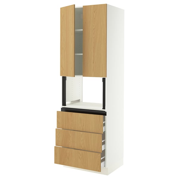 SEKTION / MAXIMERA Armoire haute m-o+3tir/2ptes, blanc/Sinarp chêne plaqué, 30x24x90 "