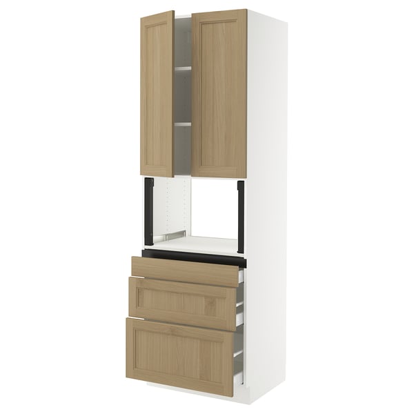 SEKTION / MAXIMERA Armoire haute m-o+3tir/2ptes, blanc/Vedhamn chêne, 30x24x90 "