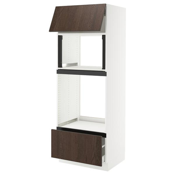 SEKTION / MAXIMERA Armoire haute m-o/four+tir/pte, blanc/Sinarp brun, 30x24x80 "