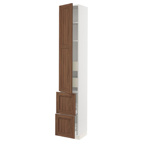 SEKTION / MAXIMERA Armoire haute porte/2 faces/4 tir, blanc Enköping/brun effet noyer, 15x15x90 "