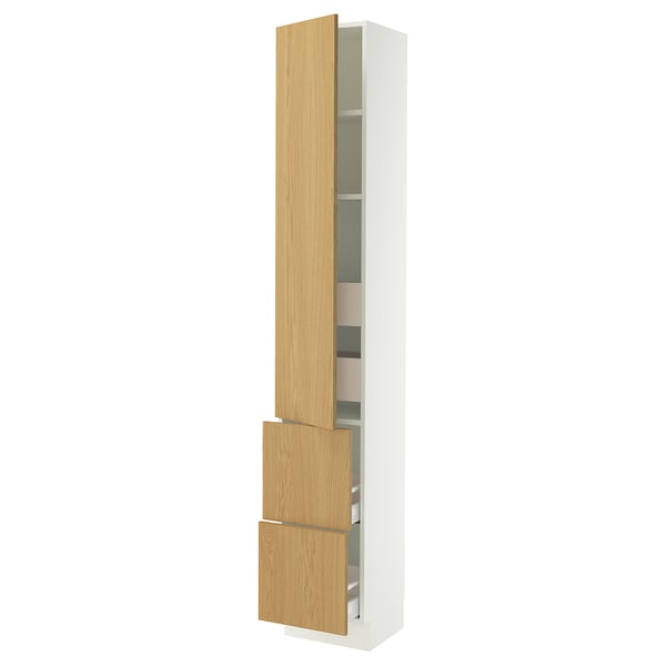 SEKTION / MAXIMERA Armoire haute porte/2 faces/4 tir, blanc/Sinarp chêne plaqué, 15x15x90 "