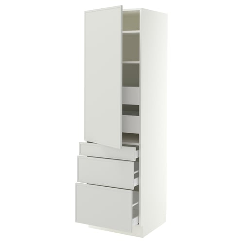 SEKTION / MAXIMERA Armoire haute porte/3 faces/5 tir, blanc/Aspudden gris clair, 24x24x80 "