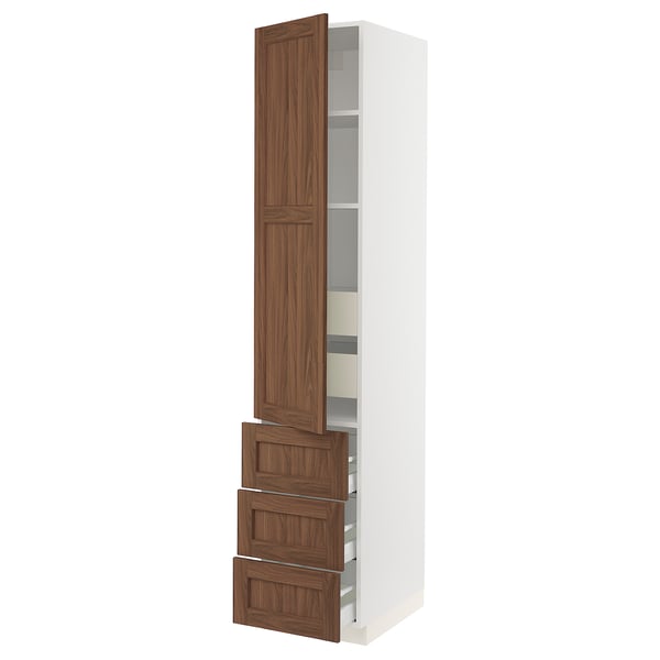 SEKTION / MAXIMERA Armoire haute porte/3 faces/5 tir, blanc Enköping/brun effet noyer, 18x24x90 "