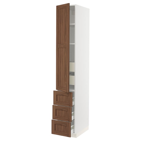 SEKTION / MAXIMERA Armoire haute porte/3 faces/5 tir, blanc Enköping/brun effet noyer, 15x24x90 "