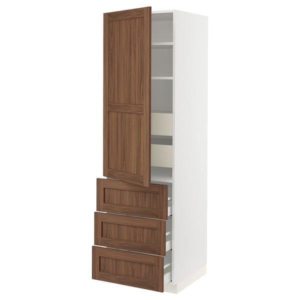 SEKTION / MAXIMERA Armoire haute porte/3 faces/5 tir, blanc Enköping/brun effet noyer, 24x24x80 "