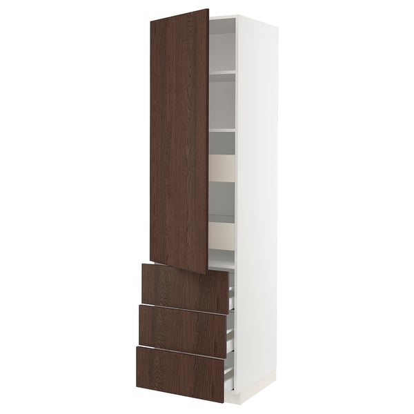 SEKTION / MAXIMERA Armoire haute porte/3 faces/5 tir, blanc/Sinarp brun, 24x24x90 "