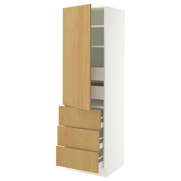 SEKTION / MAXIMERA Armoire haute porte/3 faces/5 tir, blanc/Sinarp chêne plaqué, 24x24x80 "