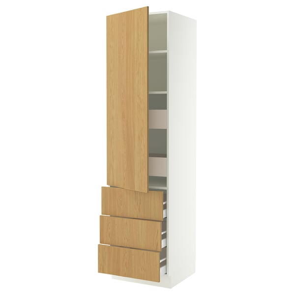 SEKTION / MAXIMERA Armoire haute porte/3 faces/5 tir, blanc/Sinarp chêne plaqué, 24x24x90 "