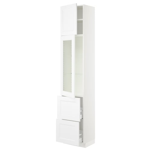 SEKTION / MAXIMERA Armoire haute pte vitr/2 tir/1 pte, blanc/Axstad blanc mat, 18x15x90 "