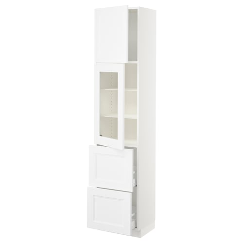 SEKTION / MAXIMERA Armoire haute pte vitr/2 tir/1 pte, blanc/Axstad blanc mat, 18x15x80 "