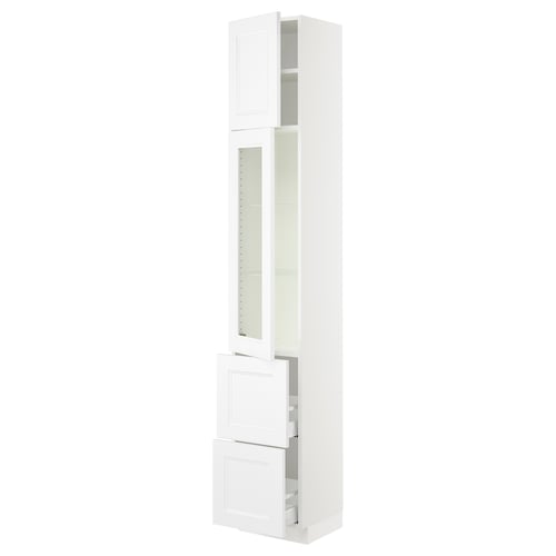 SEKTION / MAXIMERA Armoire haute pte vitr/2 tir/1 pte, blanc/Axstad blanc mat, 15x15x90 "