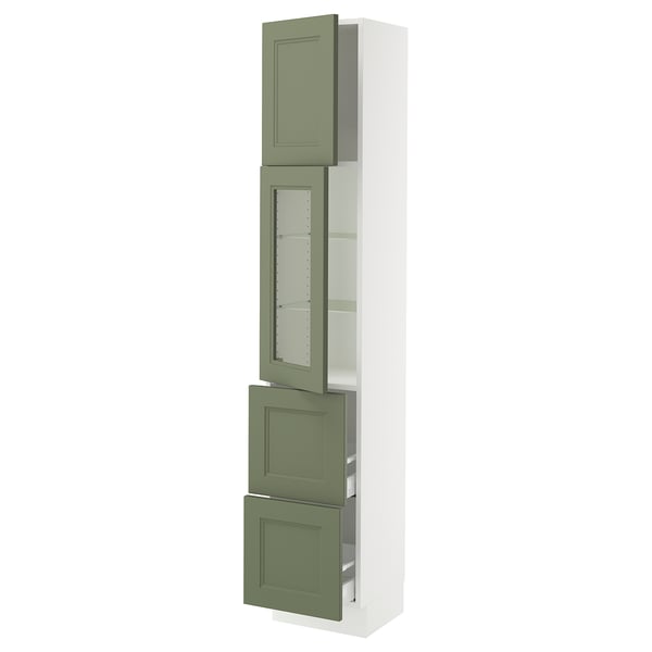 SEKTION / MAXIMERA Armoire haute pte vitr/2 tir/1 pte, blanc/Axstad gris-vert, 15x15x80 "