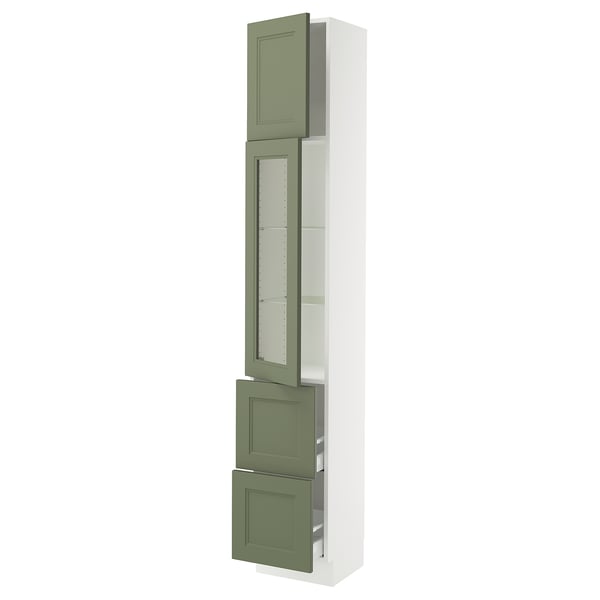 SEKTION / MAXIMERA Armoire haute pte vitr/2 tir/1 pte, blanc/Axstad gris-vert, 15x15x90 "