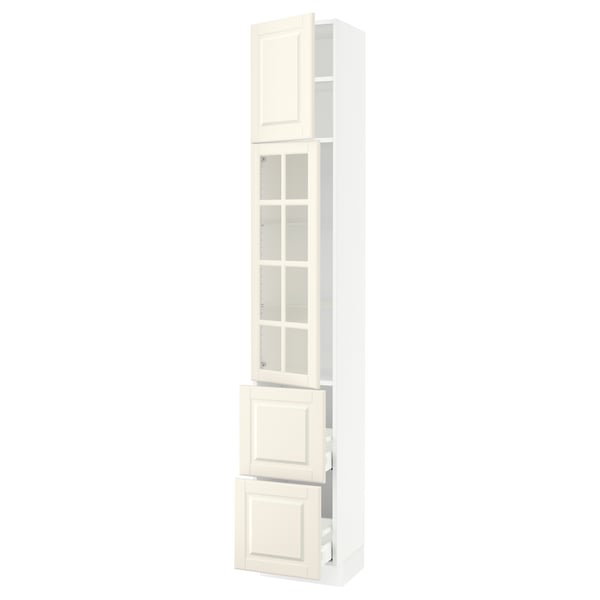 SEKTION / MAXIMERA Armoire haute pte vitr/2 tir/1 pte, blanc/Bodbyn blanc cassé, 15x15x90 "