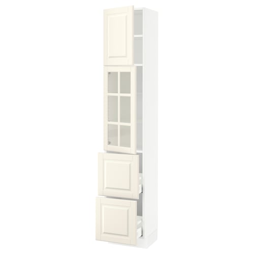 SEKTION / MAXIMERA Armoire haute pte vitr/2 tir/1 pte, blanc/Bodbyn blanc cassé, 15x15x80 "