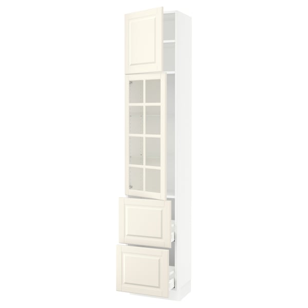 SEKTION / MAXIMERA Armoire haute pte vitr/2 tir/1 pte, blanc/Bodbyn blanc cassé, 18x15x90 "