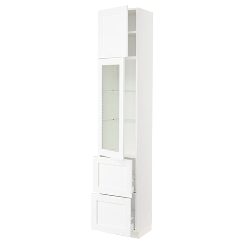 SEKTION / MAXIMERA Armoire haute pte vitr/2 tir/1 pte, blanc Enköping/blanc effet bois, 18x15x90 "