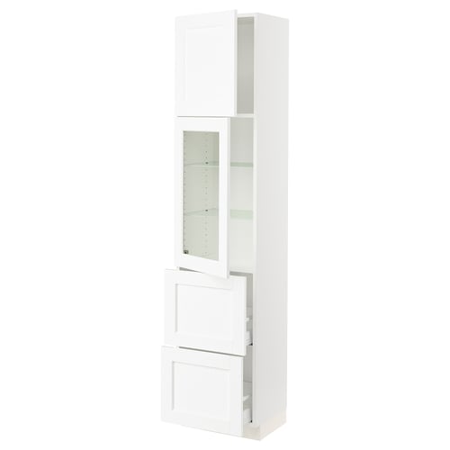 SEKTION / MAXIMERA Armoire haute pte vitr/2 tir/1 pte, blanc Enköping/blanc effet bois, 18x15x80 "