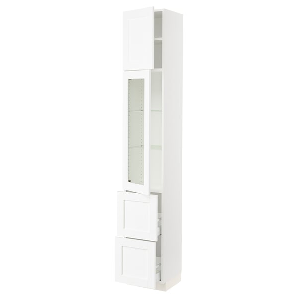 SEKTION / MAXIMERA Armoire haute pte vitr/2 tir/1 pte, blanc Enköping/blanc effet bois, 15x15x90 "