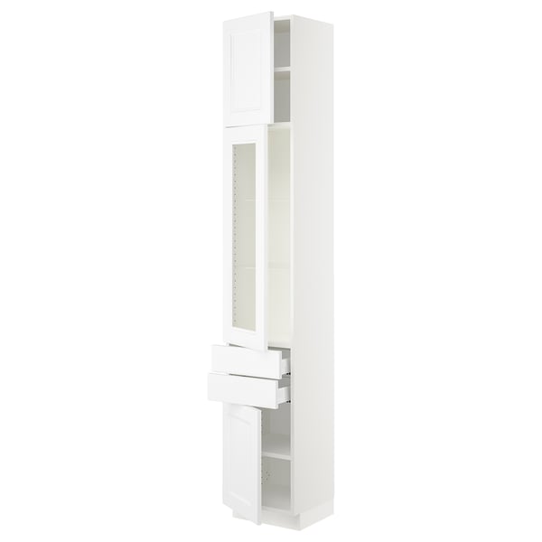 SEKTION / MAXIMERA Armoire haute pte vitr/2 tir/2 ptes, blanc/Axstad blanc mat, 15x15x90 "