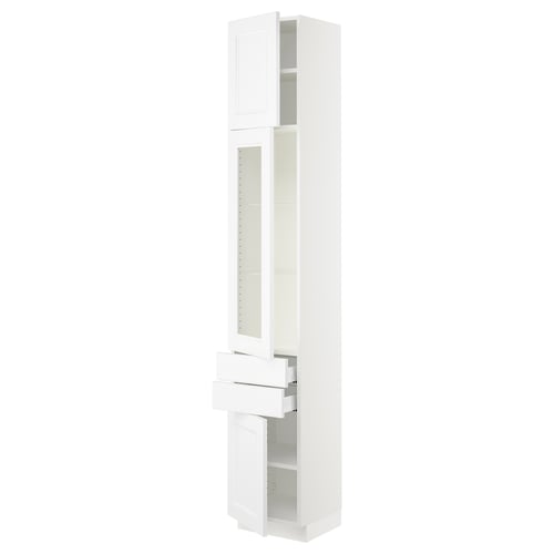 SEKTION / MAXIMERA Armoire haute pte vitr/2 tir/2 ptes, blanc/Axstad blanc mat, 15x15x90 "