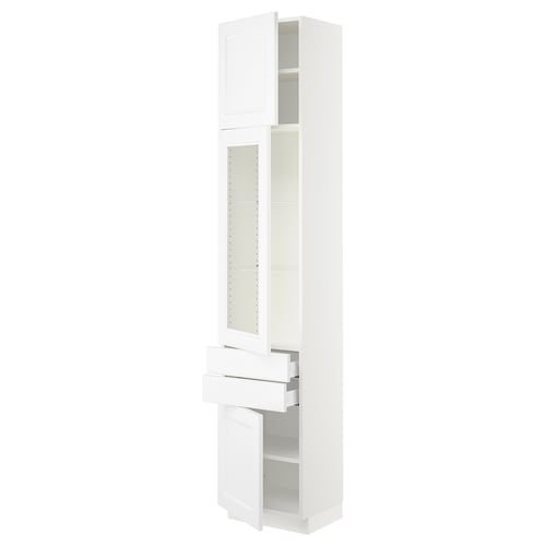 SEKTION / MAXIMERA Armoire haute pte vitr/2 tir/2 ptes, blanc/Axstad blanc mat, 18x15x90 "