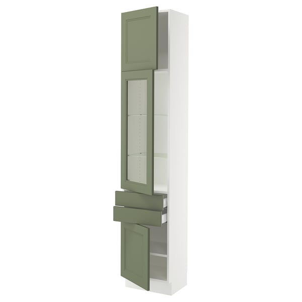 SEKTION / MAXIMERA Armoire haute pte vitr/2 tir/2 ptes, blanc/Axstad gris-vert, 18x15x90 "
