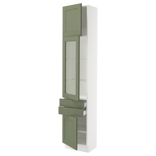 SEKTION / MAXIMERA Armoire haute pte vitr/2 tir/2 ptes, blanc/Axstad gris-vert, 18x15x90 "