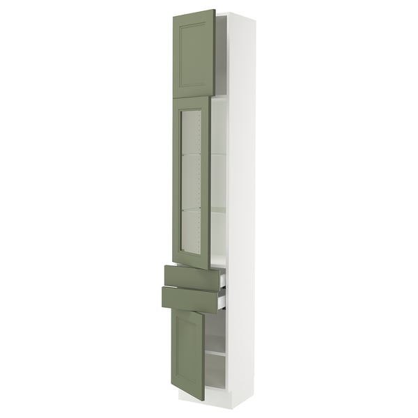 SEKTION / MAXIMERA Armoire haute pte vitr/2 tir/2 ptes, blanc/Axstad gris-vert, 15x15x90 "