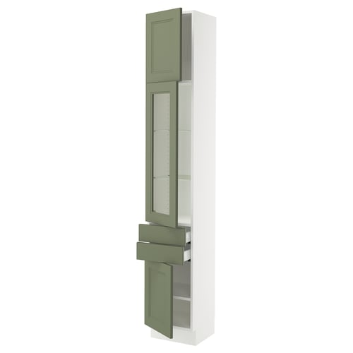 SEKTION / MAXIMERA Armoire haute pte vitr/2 tir/2 ptes, blanc/Axstad gris-vert, 15x15x90 "