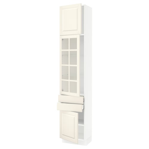 SEKTION / MAXIMERA Armoire haute pte vitr/2 tir/2 ptes, blanc/Bodbyn blanc cassé, 18x15x90 "