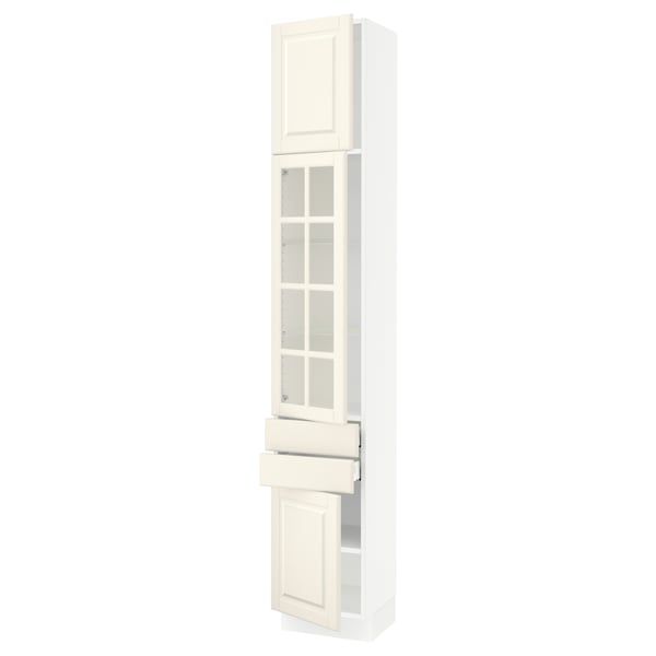 SEKTION / MAXIMERA Armoire haute pte vitr/2 tir/2 ptes, blanc/Bodbyn blanc cassé, 15x15x90 "