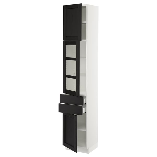 SEKTION / MAXIMERA Armoire haute pte vitr/2 tir/2 ptes, blanc/Lerhyttan teinté noir, 15x15x80 "