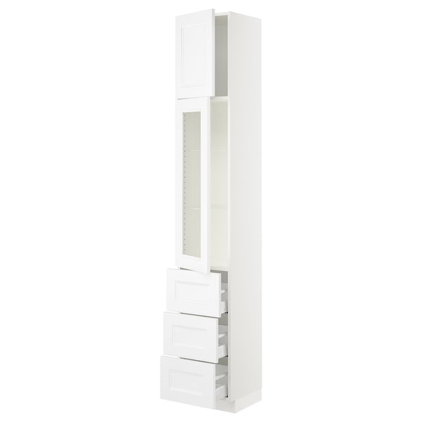 SEKTION / MAXIMERA Armoire haute pte vitr/3 tir/1 pte, blanc/Axstad blanc mat, 15x15x90 "