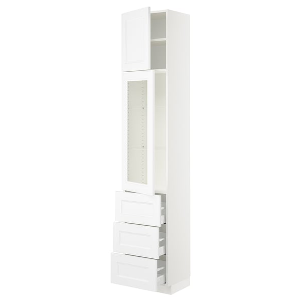 SEKTION / MAXIMERA Armoire haute pte vitr/3 tir/1 pte, blanc/Axstad blanc mat, 18x15x90 "