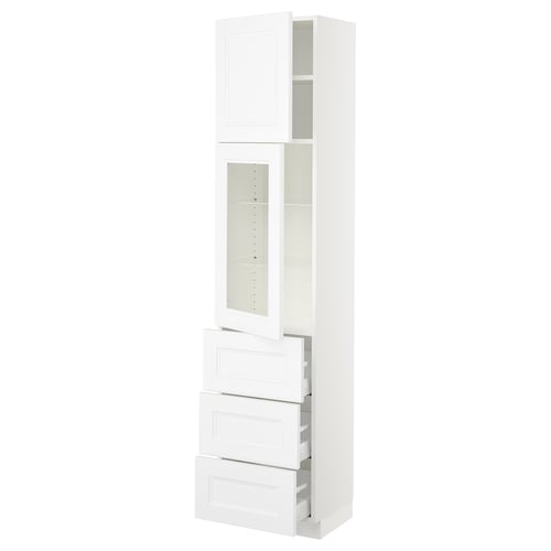 SEKTION / MAXIMERA Armoire haute pte vitr/3 tir/1 pte, blanc/Axstad blanc mat, 18x15x80 "