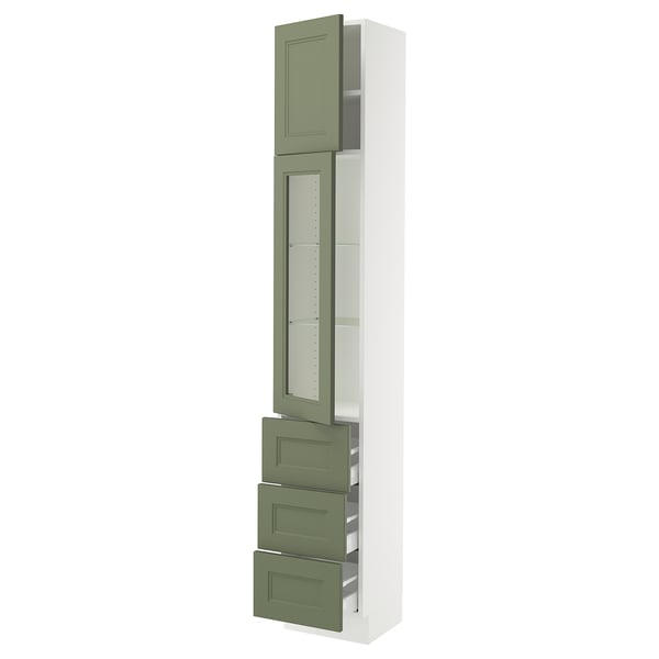 SEKTION / MAXIMERA Armoire haute pte vitr/3 tir/1 pte, blanc/Axstad gris-vert, 15x15x90 "