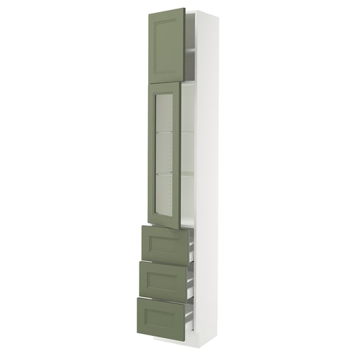SEKTION / MAXIMERA Armoire haute pte vitr/3 tir/1 pte, blanc/Axstad gris-vert, 15x15x90 "
