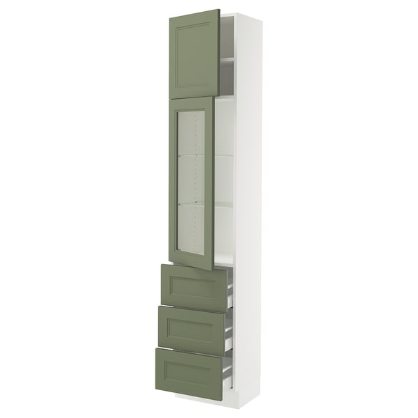 SEKTION / MAXIMERA Armoire haute pte vitr/3 tir/1 pte, blanc/Axstad gris-vert, 18x15x90 "