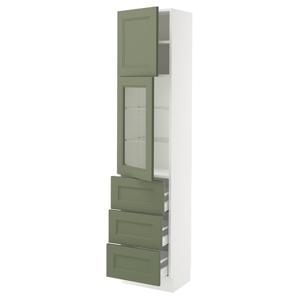 SEKTION / MAXIMERA Armoire haute pte vitr/3 tir/1 pte, blanc/Axstad gris-vert, 18x15x80 "